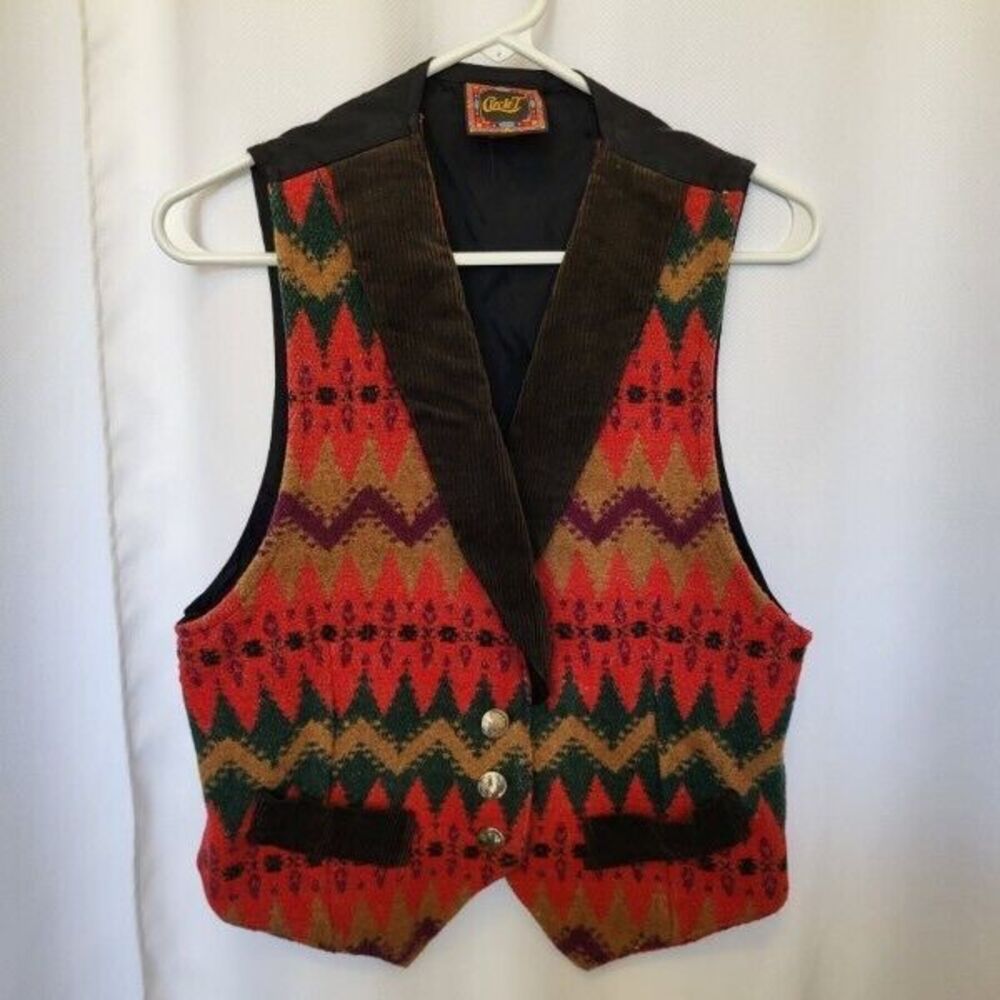 Vintage Womens Circle T Rough Rider Western Aztec Wool Blend Vest M